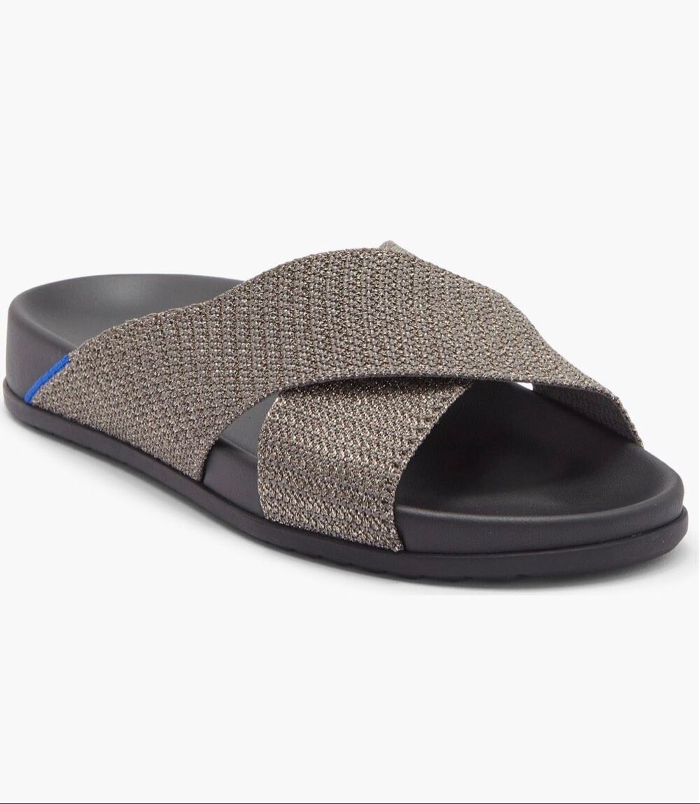Rothy's The Weekend Slide sandals shimmery metallic contoured footbed sz 6.5 NEW